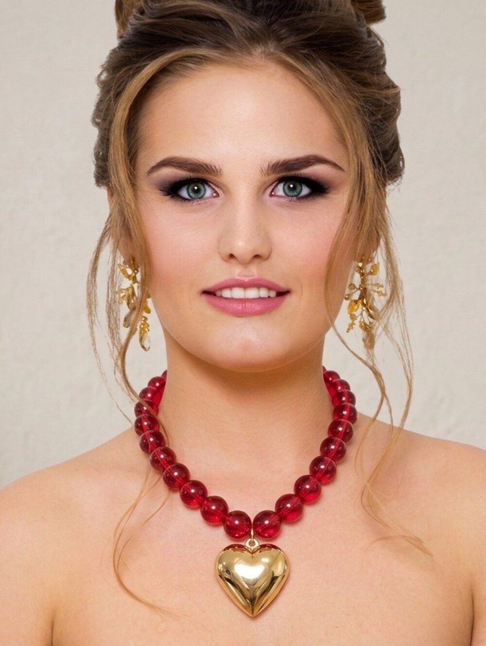 โค๏ธโช๏ธPiper Kโช๏ธgorgeous Red Beaded Glass 17" Heart Pendant Necklace